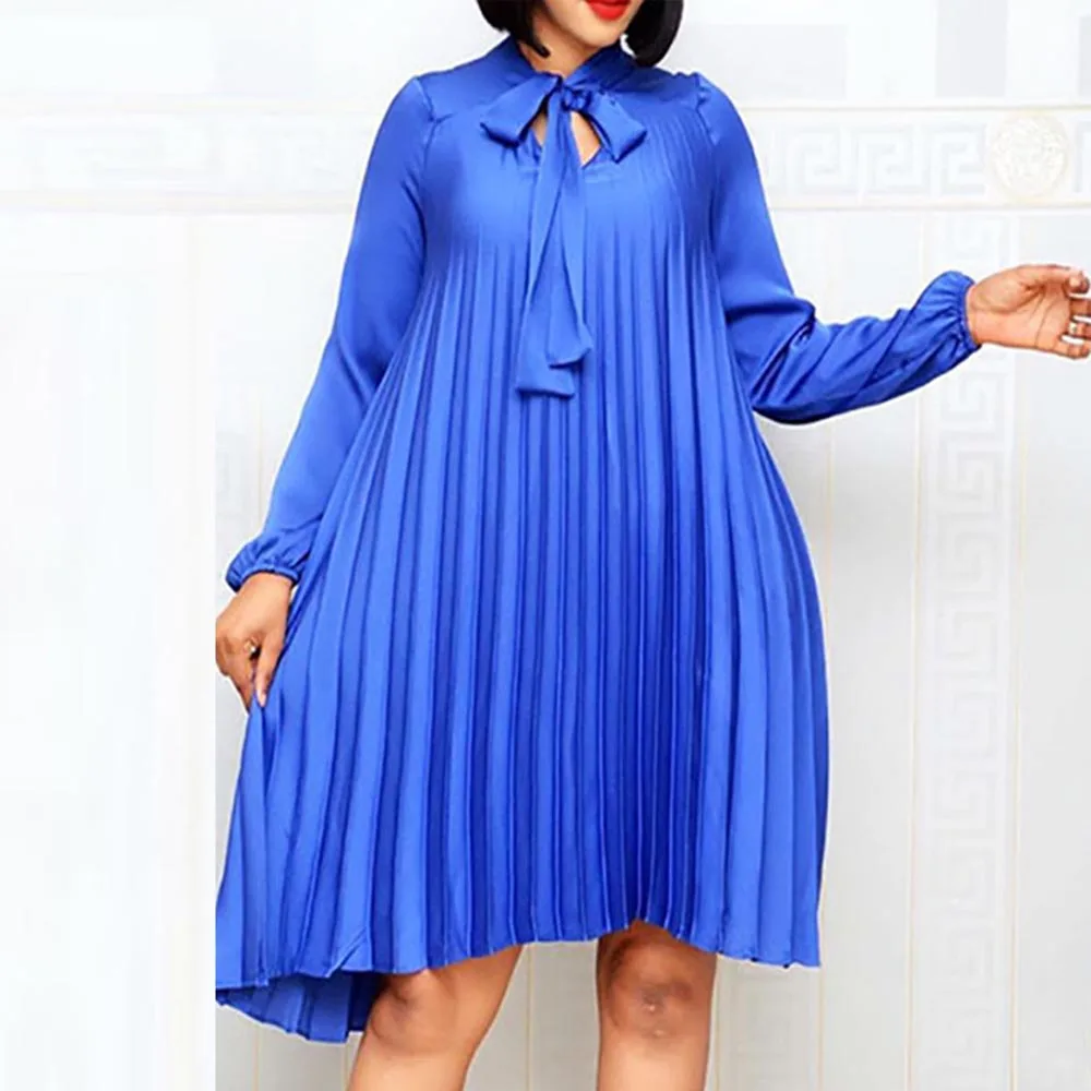 Plius Dydis Suknelė Moterims 4XL 5XL 2020 m. Rudenį Afrikos Mėlyna Rožinė Femme Vestiods Office Lady Elegantiškas Klostuotas 