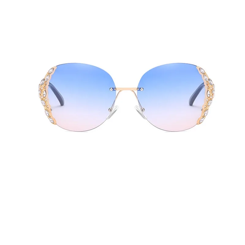 Prabangos prekės ženklo dizaineris kalnų krištolas Akiniai nuo saulės frameless turas negabaritinių akiniai nuo saulės moterų Gradientas Atspalvių akiniai akiniai Ponios