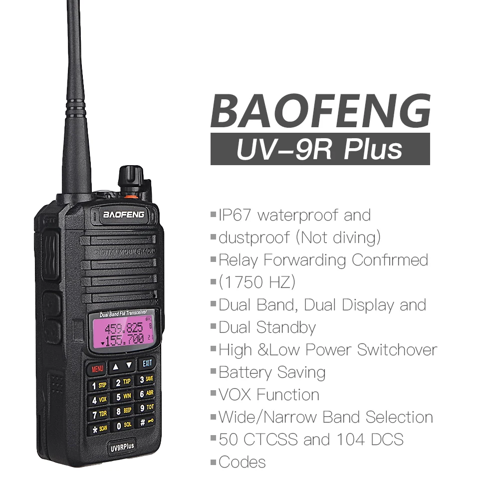 2020 10W didelės Galios Baofeng UV-9R plius Walkie Talkie Vandeniui dviejų dažnių VHF UHF Medžioklės CB Kumpis Radijo UV 9R plius Du Būdu Radijo