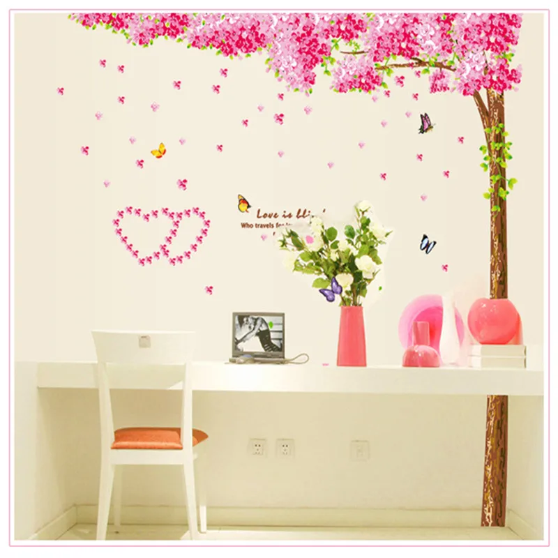 2vnt Vyšnių Filialas, Pink Gėlių, Persikų Sakura Siena Lipdukas Namo Sienos Lipdukas Lipdukas Namų Decortaion Tapetai Santuokos kambarys Miegamasis