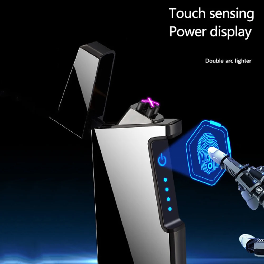 Naujas Mini Atvėsti Dvigubo Kampo Elektros Lengvesni LED Apšvietimas Žibintuvėlis USB Įkrovimo Nešiojami Vėjo Žiebtuvėliai Galia Ekranas