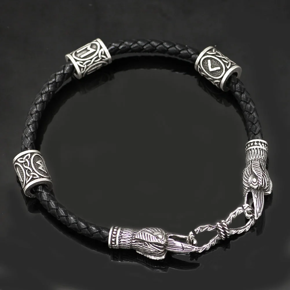 Viking Nekilnojamojo Odos Amuletas Odin Varnas Apyrankė su Viking Mazgas Amuletas Dovanų Maišelis 3 Dydis Suite 