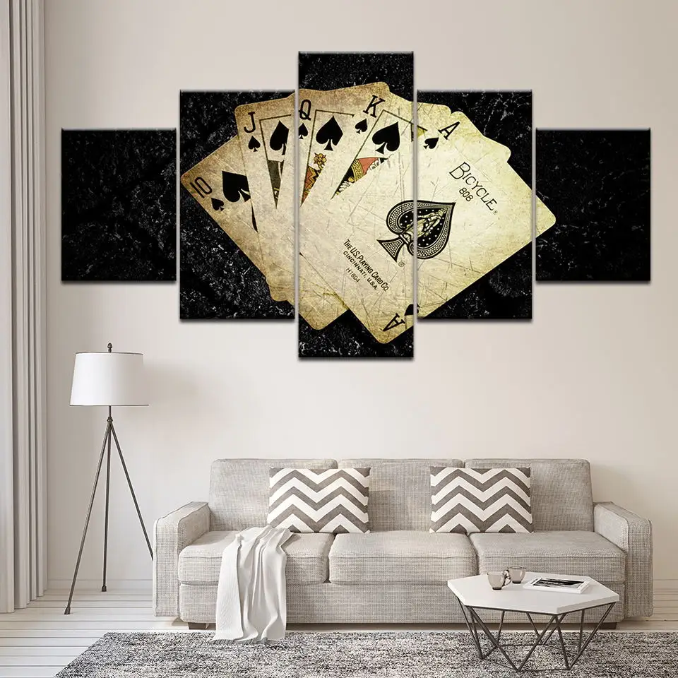 Plakatas Sienos Modulinės Nuotraukas Drobė Art Prints 5 Skydelis Mados Pokerio Žaidimas, Geometrinis Dažymas Purkštuvu, Retro Miegamųjų Namo Apdaila