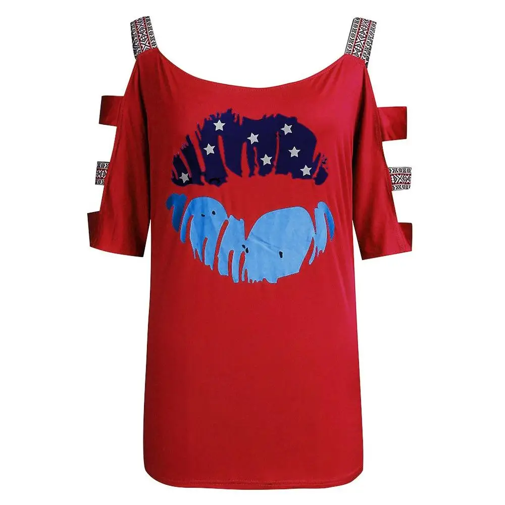 Moterų Plius Dydis Atsitiktinis Vėliavos Atsispausdinti Pečių Diržai Rankovės Viršuje T-shirt Moterims Seksualus Patogius Drabužius Vasarą #GM