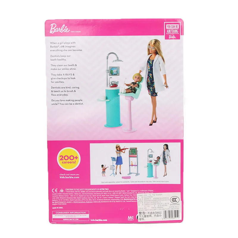 Originalias Barbie Lėlė 30CM Barbie Stomatologas Lėlės & Playset Galite Būti Nieko FXP16 Apsimesti, Gydytojas Žaislas Su Priedais Kalėdų