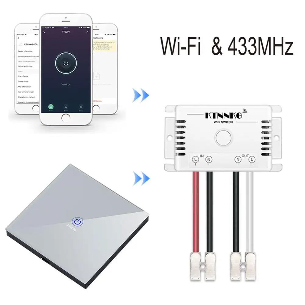 KTNNKG AC90-220V Tuya Smart Home APP WiFi Touch Jungiklį Šviesa RF 433Mhz Sienelė 
