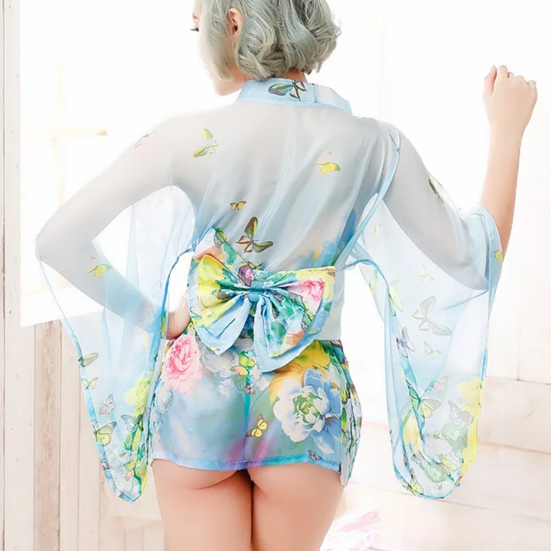 Seksualus apatinis Trikotažas Kimono Sleepwear Seksualus Apdaras babydoll Vienodas Kimono Kostiumai Dress+G-String+Band Nustatyti Cosplay Sekso Žaislas Artimieji