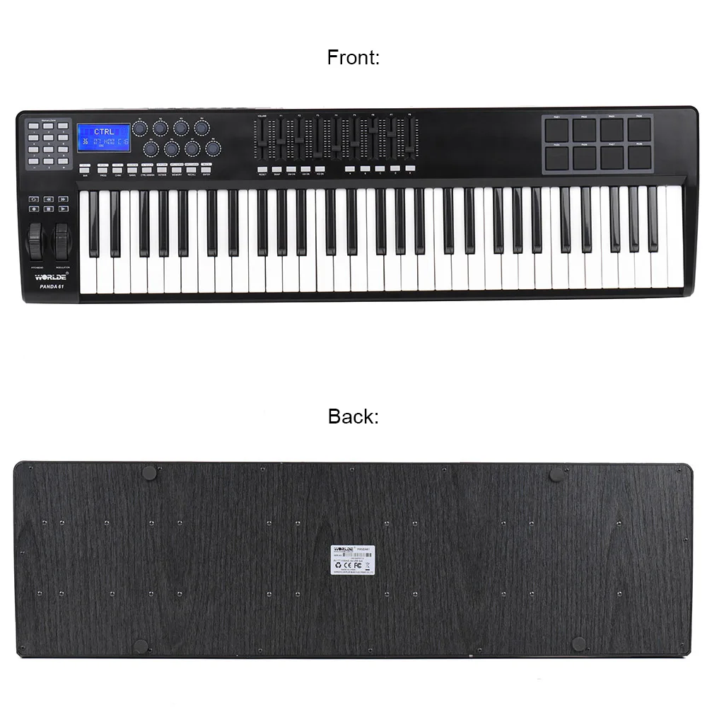 WORLDE PANDA61 MIDI Keyboard Controller MIDI Valdiklis Nešiojamų 61-USB Raktas 8 RGB Spalvinga Apšvietimu Sukelti Pagalvėlės su USB Laidu