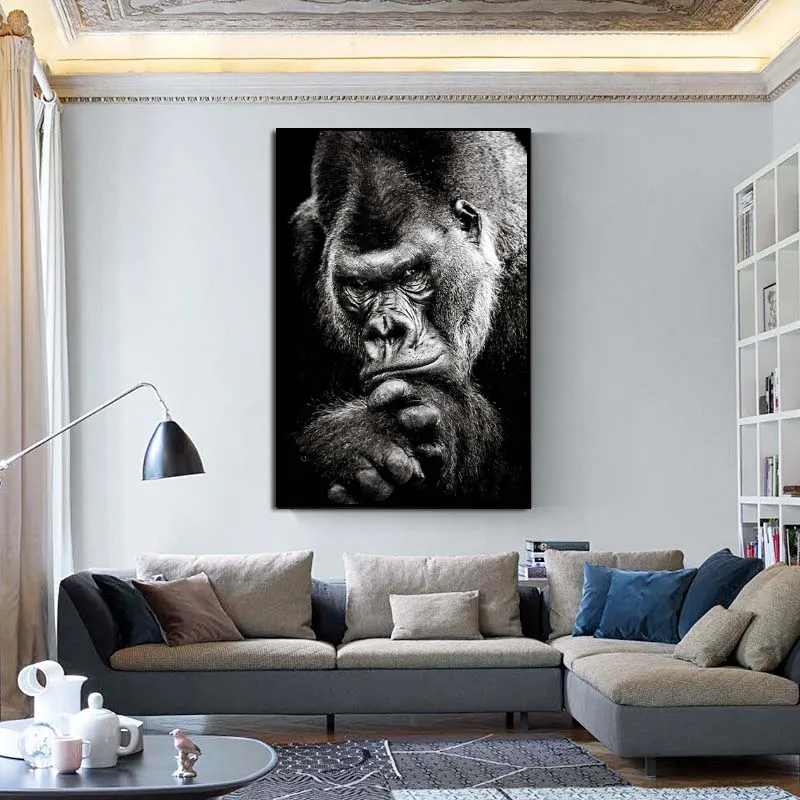 Abstrakti Beždžionių Gyvūnų Plakatas Juoda Balta Drobė Spausdinti Sienos Meno Tapybos Kūrinys Šiaurės šalių Sienos Nuotrauka už Kambarį Apdaila