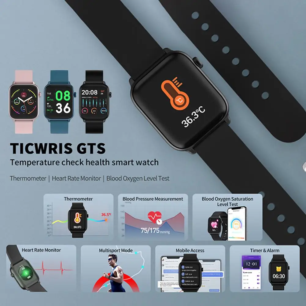 Už TICWRIS GTS 2020 Naujas Smart Žiūrėti IP68 Vandeniui Realiu laiku Kūno Temperatūra Sveikatos Stebėsenos Apyrankės Apyrankės Smartwatch