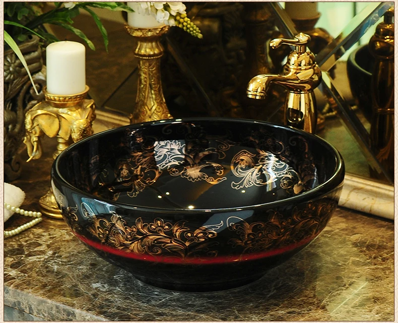Juoda su raudona Europoje Stiliaus Keramikos Meno Baseino Kriauklės Skaitiklis Viršuje Vonios Kriauklės porceliano keramikos praustuvas vonios kriauklės turas
