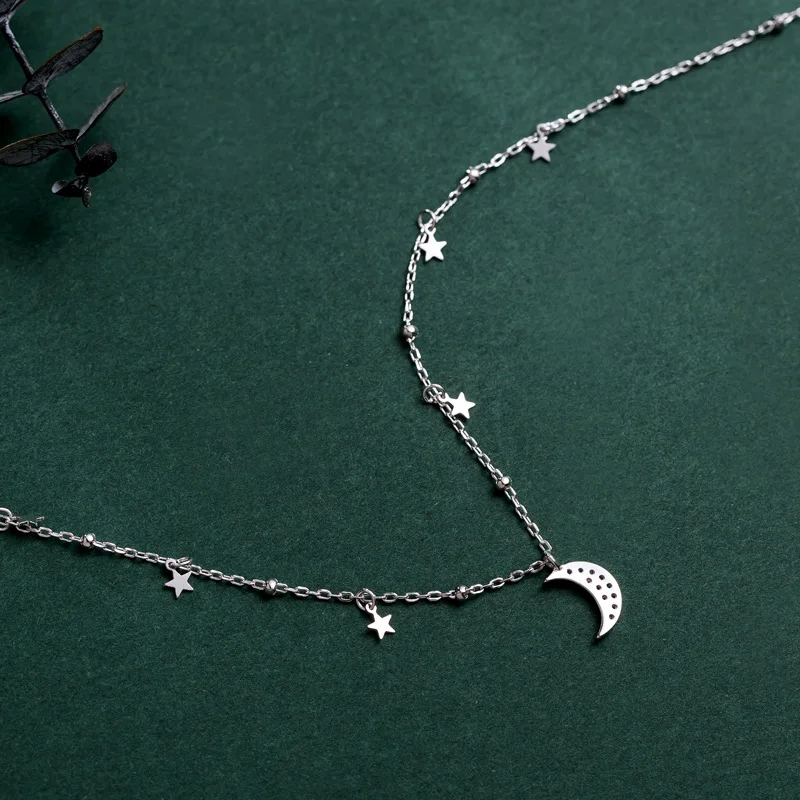 Flyleaf Star Mėnulis Kubinių Zirconia Karoliai & Karolius, Nekilnojamojo 925 Sterlingas Sidabro Karoliai Moterų Mados Grandinės Fine Jewelry