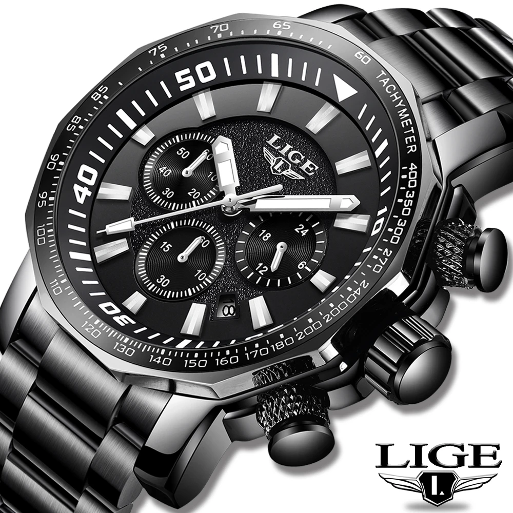 2020 Naujas LIGE Vyrai Laikrodžiai Top Brand Prabangos Žiūrėti Vandeniui Karinės Sporto laikrodis Vyrams Full Steel Kvarcinis Laikrodis Relogio Masculino
