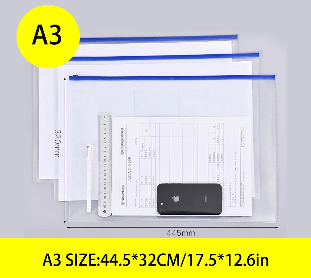 12pcs/set A4 failo aplanką saugojimo krepšys skaidraus plastiko A5 dokumentą maišelį A3 