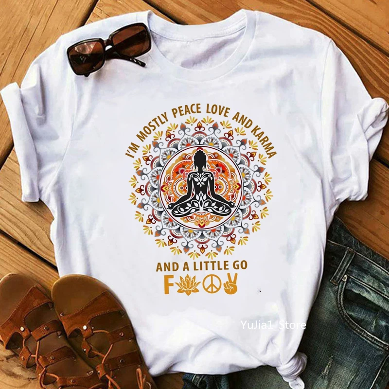 Zen Valkata Boho Paix T-shirt Moterims Buda Chakra Meditacija Spausdinti Viršūnes Paprastas, Trumpas Rankovėmis Ponios Tee Marškinėliai Femme Vasaros Marškinėlius