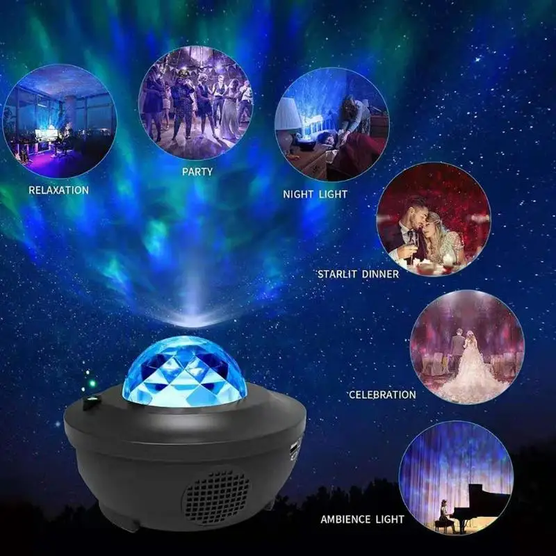 Spalvinga Projektorius Žvaigždėtas Dangus naktį Blueteeth USB Balso Valdyti Muzikos Grotuvą vaikų Nakties Šviesos Romantiška Vandenyno Bangos Projecti