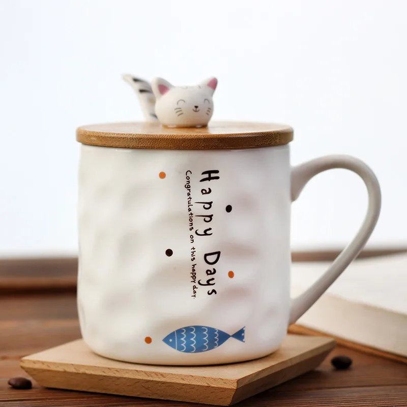 Japonijos cute kačių animacinių filmų kūrybos moterų keramikinis puodelis su dangteliu pieno puodelis vaikams pusryčių taurės biuro kavos puodelio