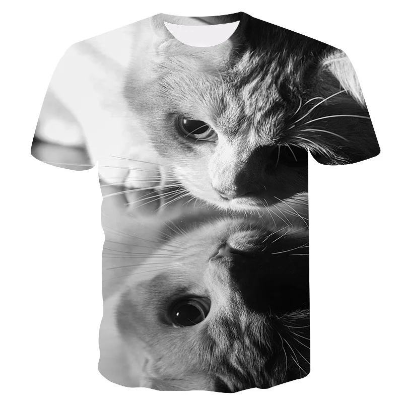 Naujos Mados, Gyvūnų, T-marškinėliai Moterims/Vyrams du katė 3d marškinėliai Mergaitėms Juoda Balta Katė Spausdinti Lady T-Shirt Vasaros trumpomis Rankovėmis Viršūnes Moteris