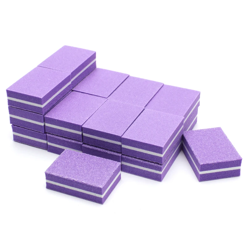 200pcs/daug Mini Nagų dildeles 100/180 Sponge Buferio Blokas Violetinė Formos Šlifavimo Failus Poliravimo Manikiūro Nagų Salonas Priemonių Tiekimas