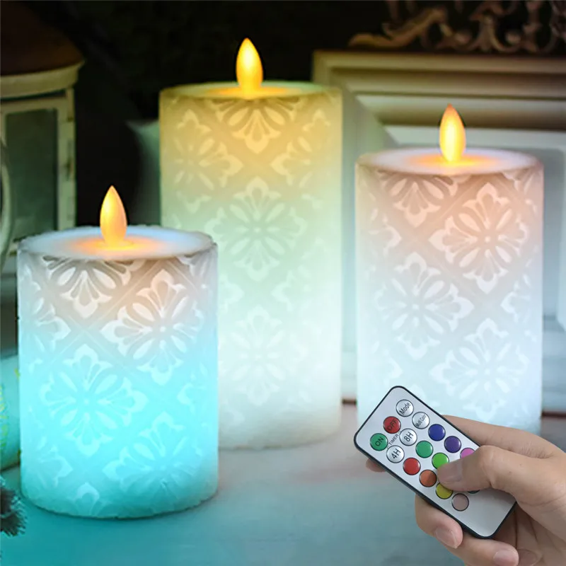 1 Set Flameless Imituojamas Žvakė Naktį Šviesos diodų (LED Žvakė Su RGB Nuotolinio Valdymo Vaško Žvakė Kalėdų, Vestuvių Dekoravimas