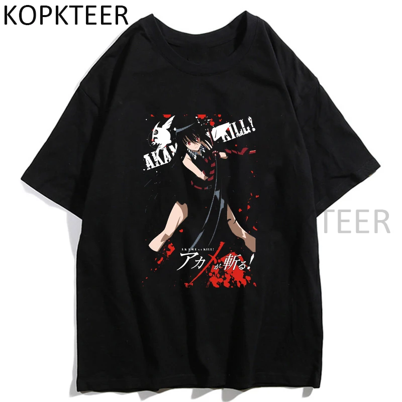 Akame Akame Ga Nužudyti T-shirts Japonų Anime Harajuku Estetinės Streetwear Derliaus Vasarą trumpomis Rankovėmis Hip-Hop Vyrų, Moterų Topai Tee