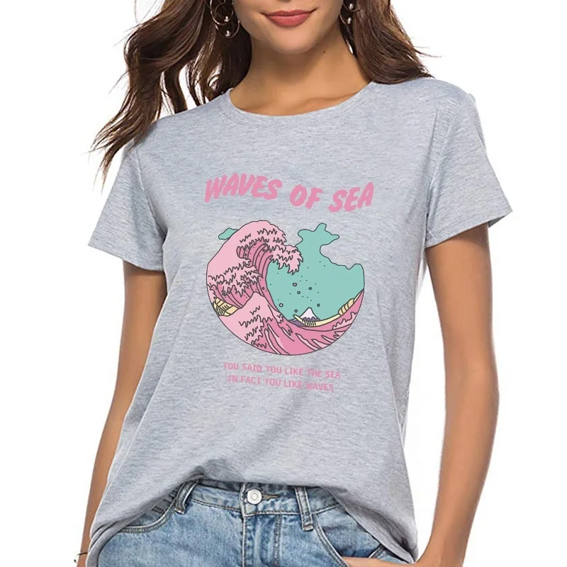 Starqueen-JBH 1pcs Didžiosios Bangos Marškinėliai Moterims Naujos Mados marškinėliai Moterims Harajuku Viršūnes Jums Sakė, kad Jums Patinka Jūros