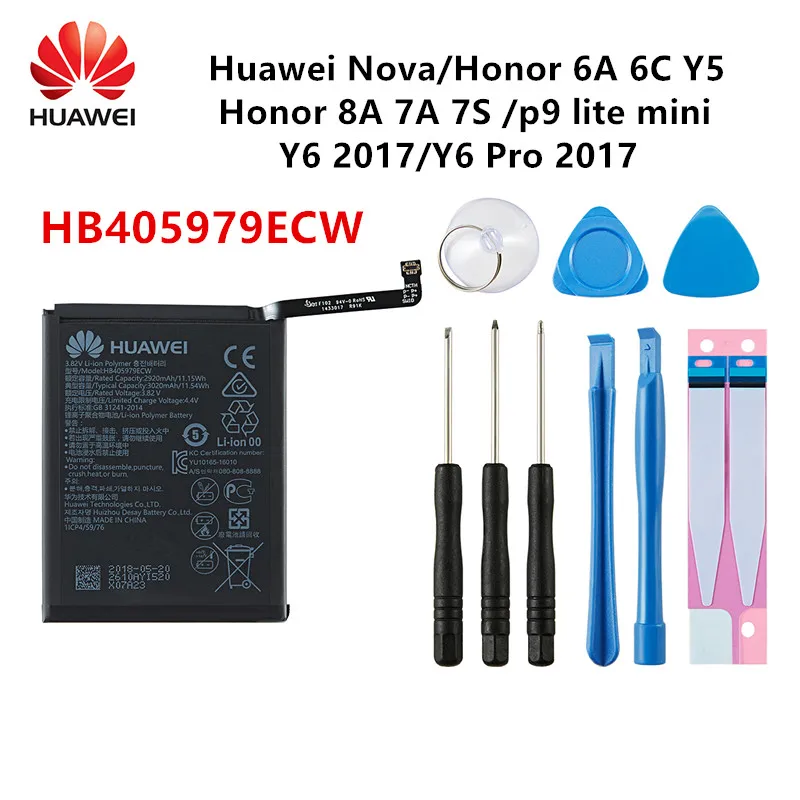 Hua Wei Originalus HB405979ECW 3020mAh Baterija Huawei Nova Mėgautis 6S Y6 /Y6 Pro 2017 2017 p9 lite mini +Įrankiai