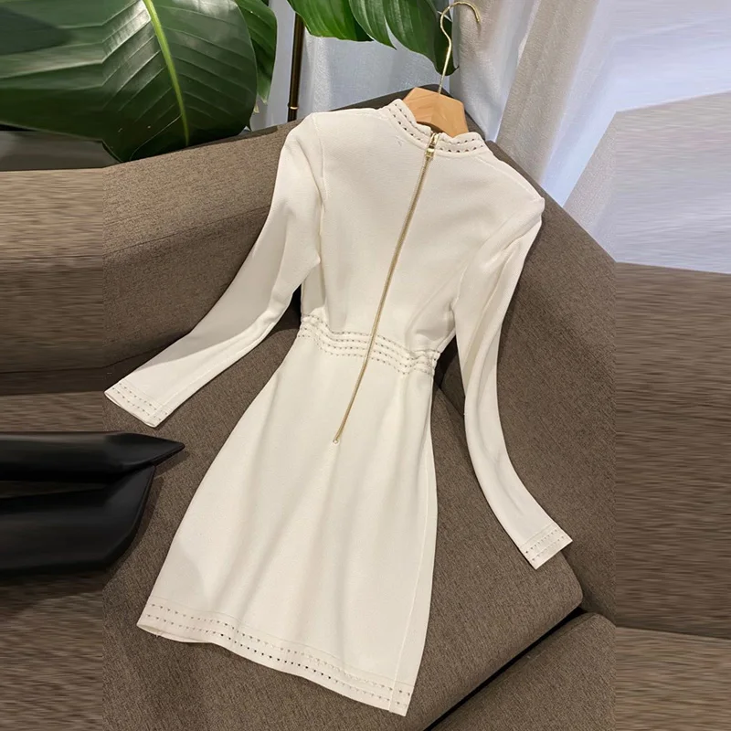 2020 M. Rudenį Korėjos Long Sleeve Sweater Dress Moterų Vienas Gabalas Moterų Slim Office Bodycon Mini Suknelė Moterims Megztiniai Suknelės Lady 2021