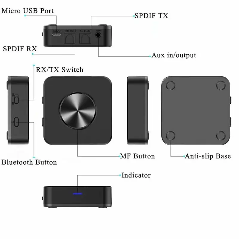 Bluetooth 5.0 Siųstuvas, Imtuvo 2 in 1 Belaidis APTX HD Low Latency A2DP Muzikos Optinis SPDIF RCA Aux 3.5 mm Stereo Garso Prisitaikyti