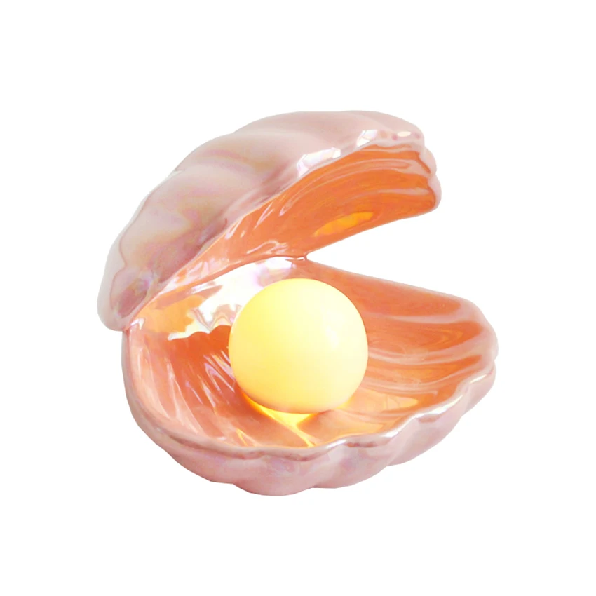 1pcs Keramikos Naktį Šviesos Darbalaukio Apdailos Shell perlų Formos Šviesos Miegamojo Lovos Lempos Rausva Balta LED Stalo Lempa Namų