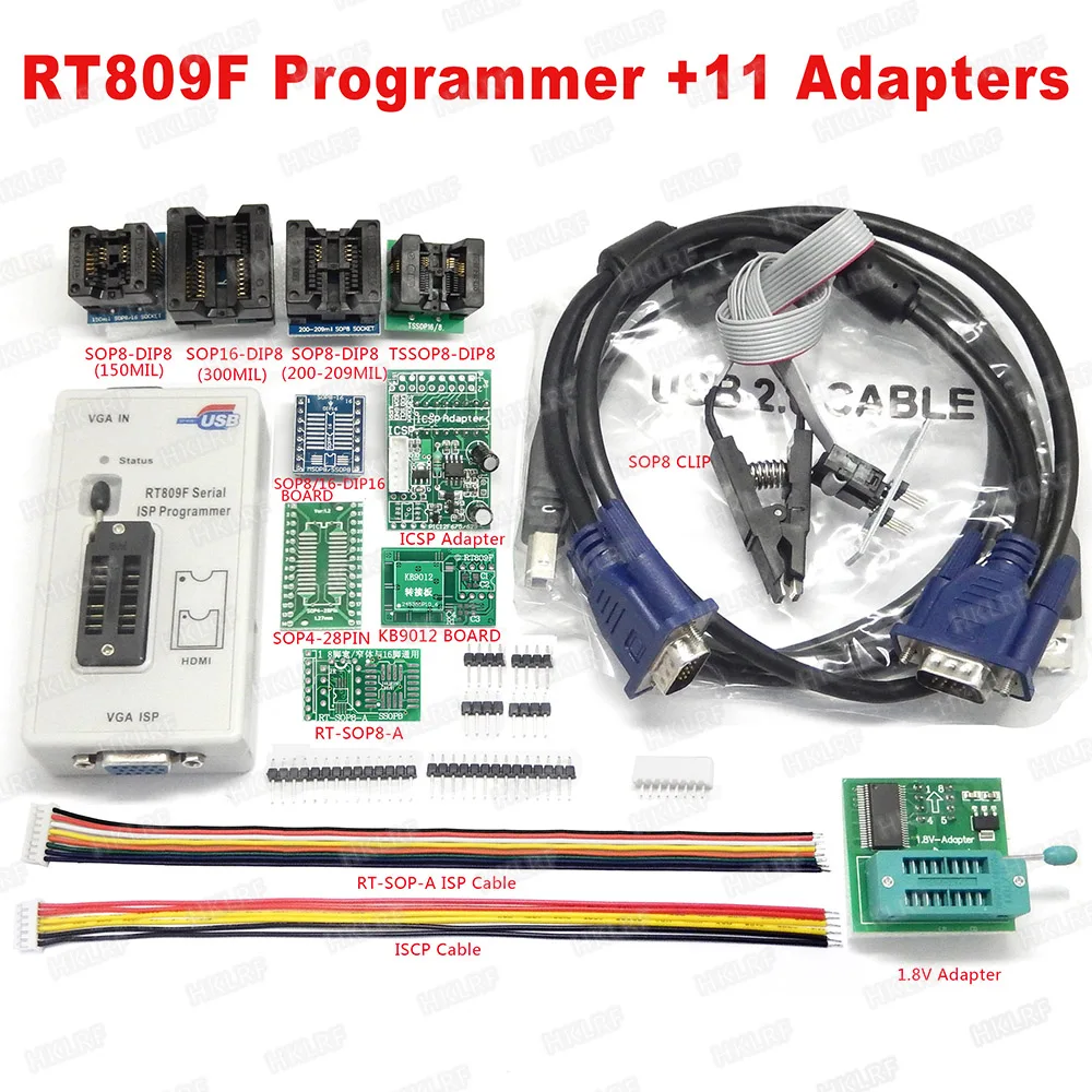 Originalus RT809F Programuotojas + 11 Adapteriai+SOP8 IC Įrašą 1.8 V SOP8 Adapteris VGA LCD ISP Programuotojas EDED Kabelis Nemokamas pristatymas