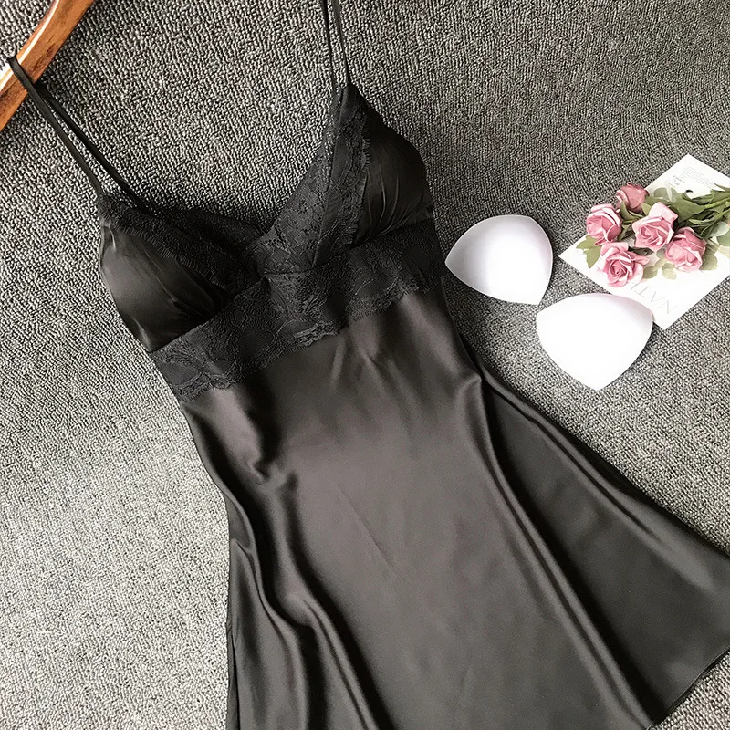 Diržas Nightdress Moterų Vasaros Šilko Nėriniai Dizaino Pagundai Seksuali Suknelė Moterims, kurių Krūtinės Padas Minkštas Kvėpuojantis Naktį Dėvėti Sexy