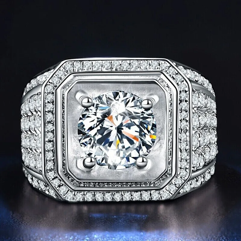 Solitaire Vyrų 4ct Lab Deimantų Brangakmenių Žiedas 925 sterlingas sidabro Papuošalai Dalyvavimas Vestuvių juostoje Žiedai vyrams Jubiliejų dovana