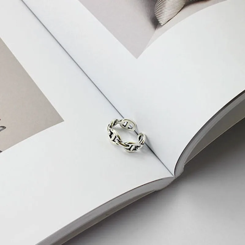 S'STEEL Grandinės Žiedas 925 Sterlingas Sidabro Moterų Senovinių Rankų darbo Atidaryti Žiedas Minimalistinio Bijoux Femme Argent 925 Smulkūs Juvelyriniai dirbiniai