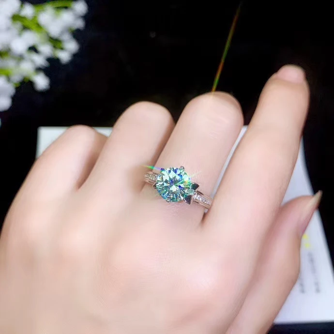 Spirgučių žalia moissanite akmuo žiedas moterims, papuošalai vestuvinis žiedas 925 sterlingas sidabro žiedas gimtadienio, Naujųjų Metų dovana