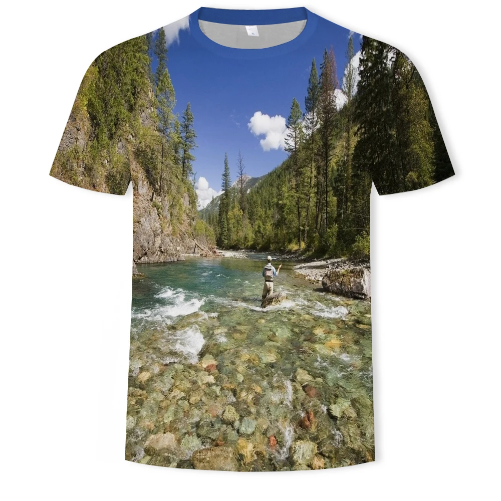 Vasaros gamtos kraštovaizdžio 3D spausdinimo mados vyriški ir moteriški marškinėliai minkštos tekstūros atsitiktinis vyriški drabužiai, marškinėliai vyrams