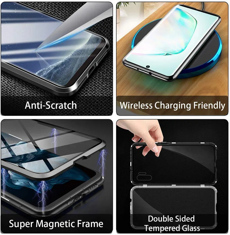 360 Magnetinės Metalo Case For Samsung Galaxy S10 S20 S8 S9 Plus S10E dvipuse Stiklo Pastaba 10 8 9 Plius A51 A71 A50 A70 Dangtis