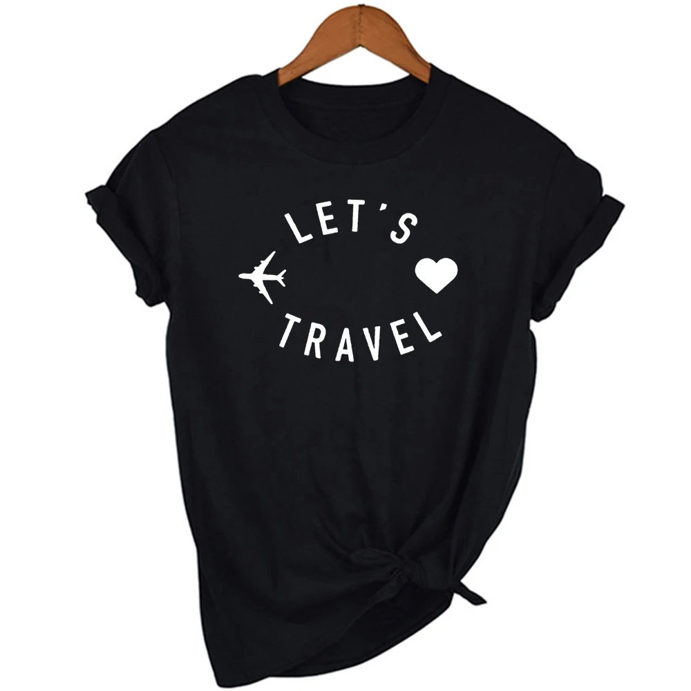 Keliaukime Spausdinti Moterų Estetinės Harajuku T Marškinėliai Atsitiktinis Kawaii Vasaros trumpomis Rankovėmis Kelionę Drabužius Tees Viršūnes Camisetas Mujer