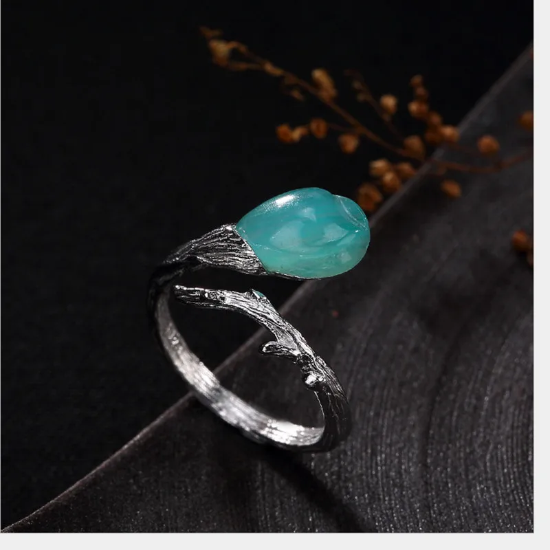 Uglyless Realių Gamtos Mėlyna Amazonitas Gėlių Atidaryti Žiedai Moterims Fine Jewelry Kietas 925 Sterlingas Sidabro Magnolija Piršto Žiedą