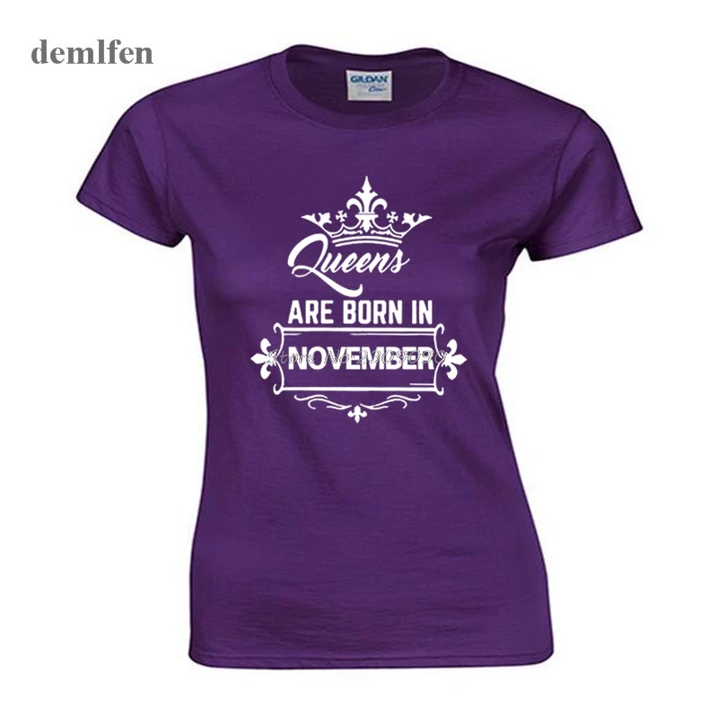 Naujovė Moterų Medvilnės O-neck T Shirt Karalienė Yra Gimę lapkričio T-shirt Viršūnes Tees Mados Mergaitė Marškinėliai Mama Marškinėliai
