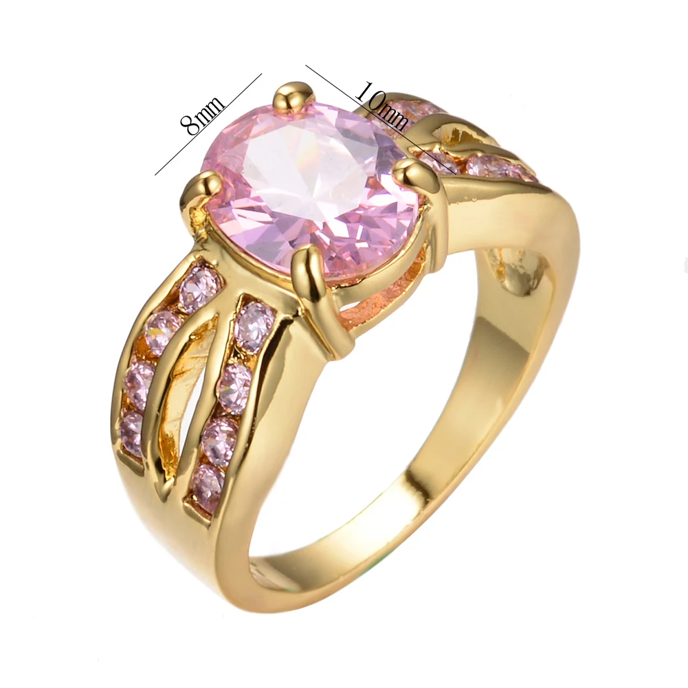 Senovinių Moterų Rožinė Kristalų Žiedas Žavesio Aukso Spalvos Vestuvių Žiedai, Moterų, Prabangos Ovalo Formos Cirkonis Akmuo Sužadėtuvių Žiedas