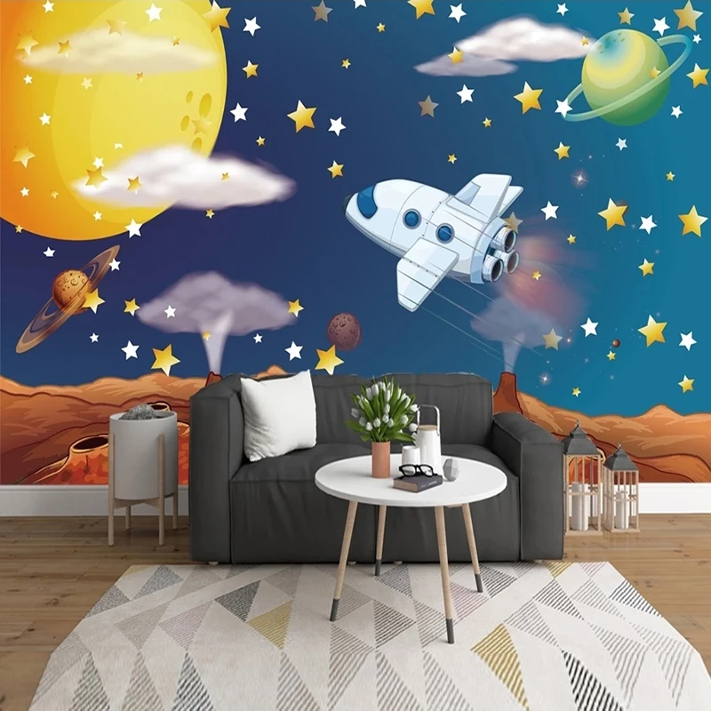 Custom Foto Tapetai, 3D Visatos Žvaigždėtas Dangus Cartoon Tapetai, Vaikų Kambarys Fone Sienų Freskomis Papel De Parede Infantil