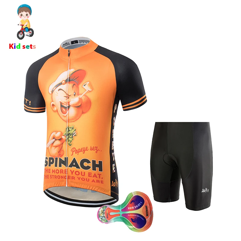 Aofly vaikas trumpas rankovėmis dviračių jersey rinkiniai 2020 m., berniukų, mergaičių kelnės Oranžinė Mielas Popeye, Sailor Vaikų Balansas MTB dviratį drabužiai