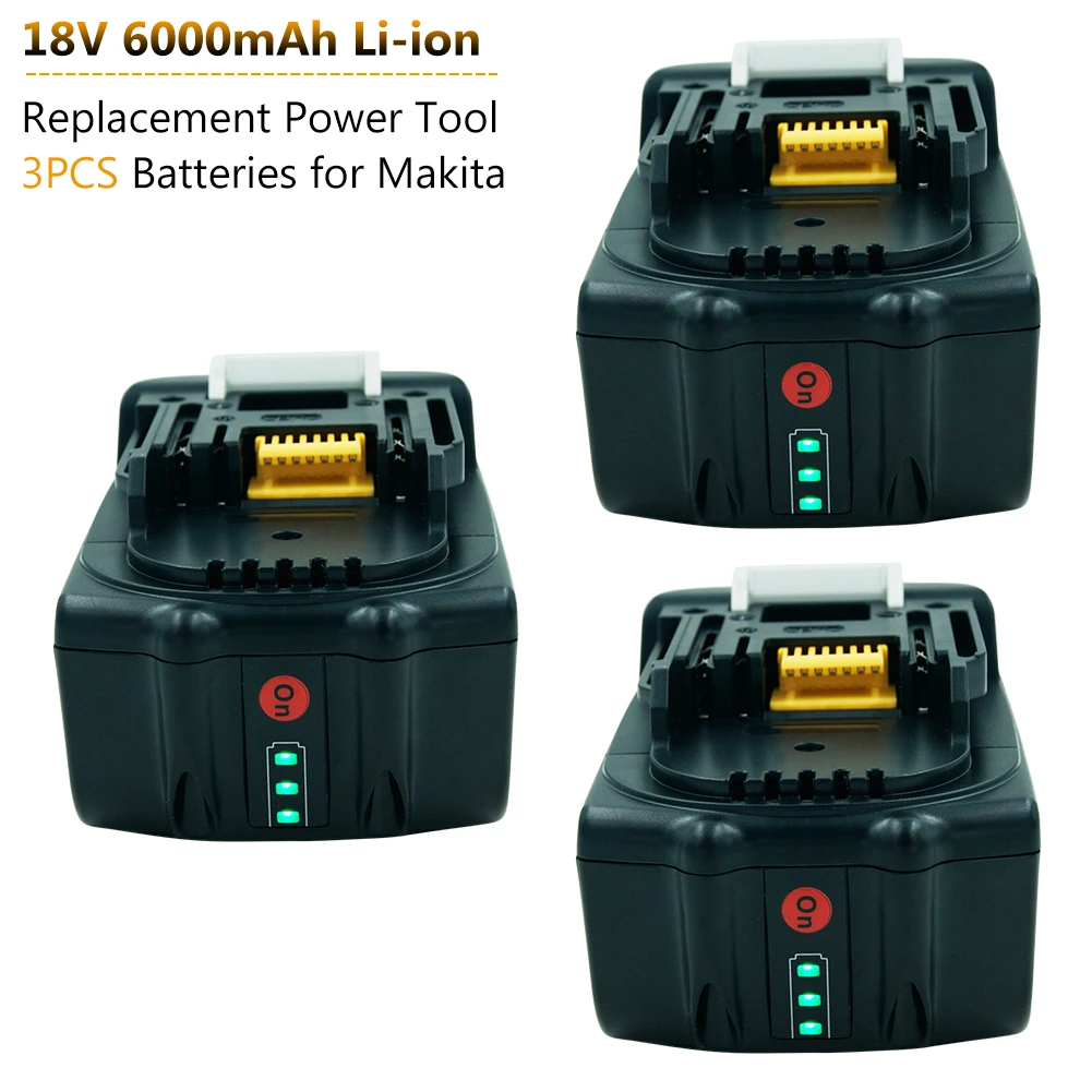 3PCS Pakeisti Makita 18V 6000mAh BL1860 BL1860B Ličio Jonų Akumuliatorius BL1830 BL1850 LXT400 su LED Lempos
