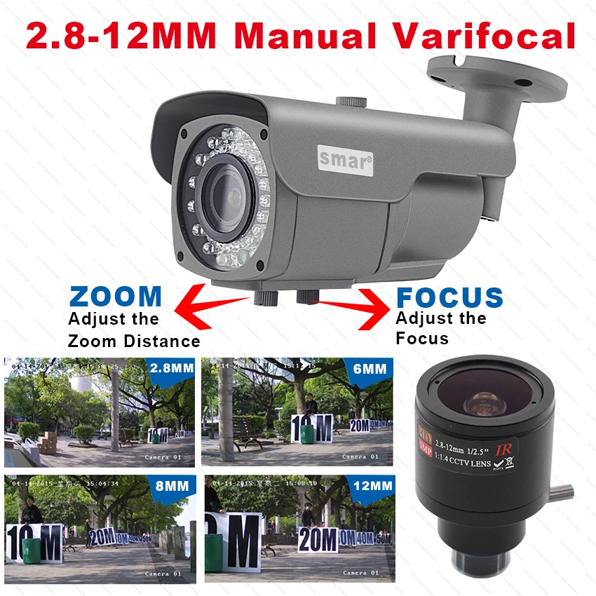 HD 720P, 960P 1080P Lauko Vandeniui POE IP Kamera, Built-in 2.8-12mm 2MP, Rankinis Zoom Objektyvas Onvif 48V POE Tinklo Bullet Fotoaparatas