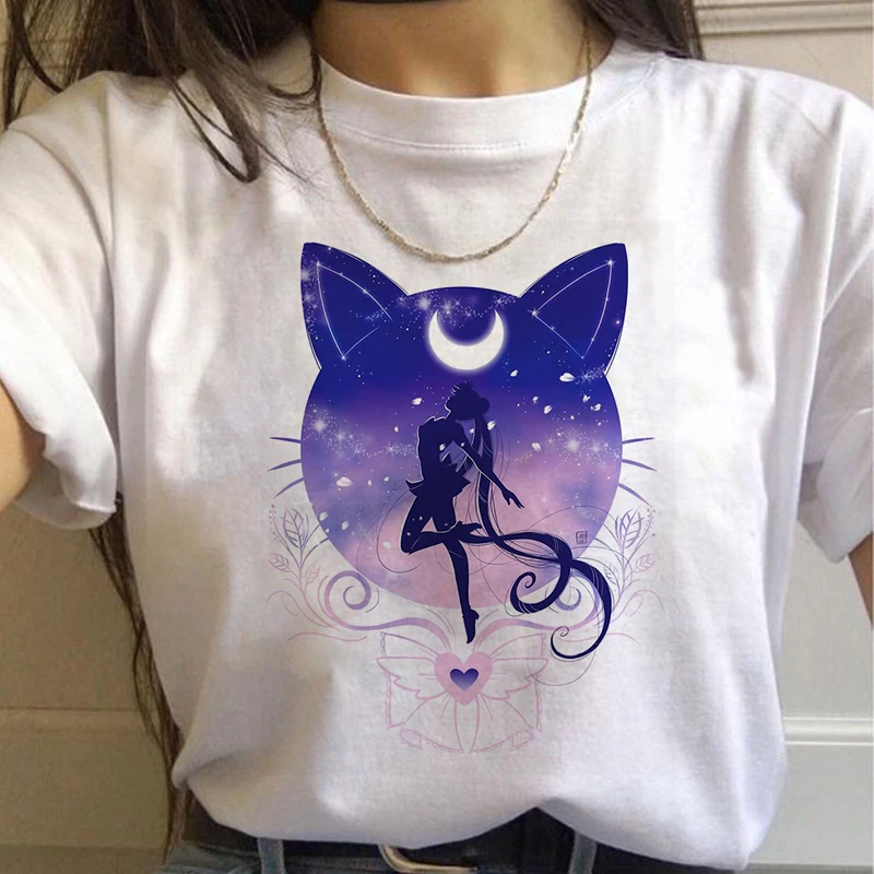 Sailor Moon Marškinėliai Moterims Harajuku Trumpas Rankovės Estetinės katė Anime Moterys Mielos Moterys T-shirt Kawaii Viršuje Tees
