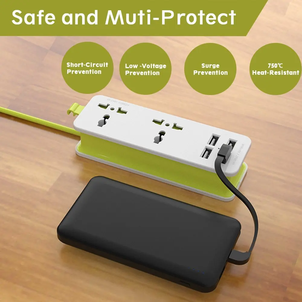 Portable1/2 Angos Kelionės Energijos Juostos Adapteris Surge Protector 4 Smart USB Desktop Sienos Kroviklis Stotis 5ft ilgintuvas
