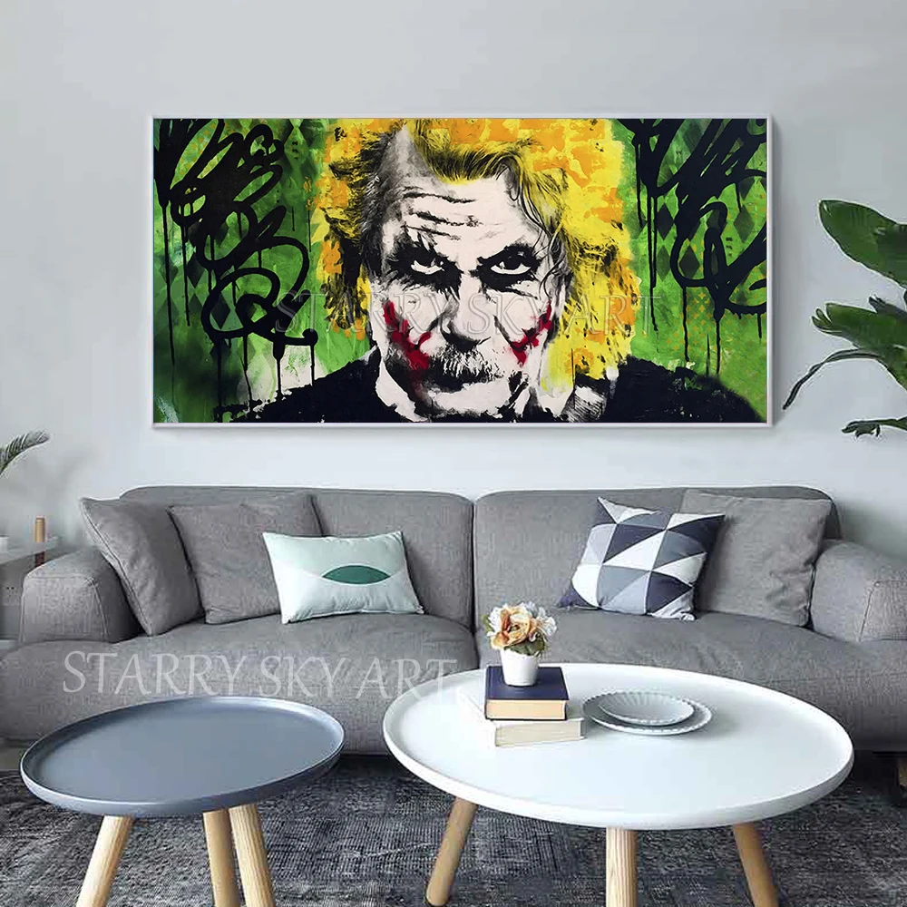 Rankomis dažyti Pop Star Movie Joker Portretas Naftos Abstrakčios Tapybos Sienos Meno Animacinių filmų Joker Pav Naftos Tapyba Sienų Apdailai