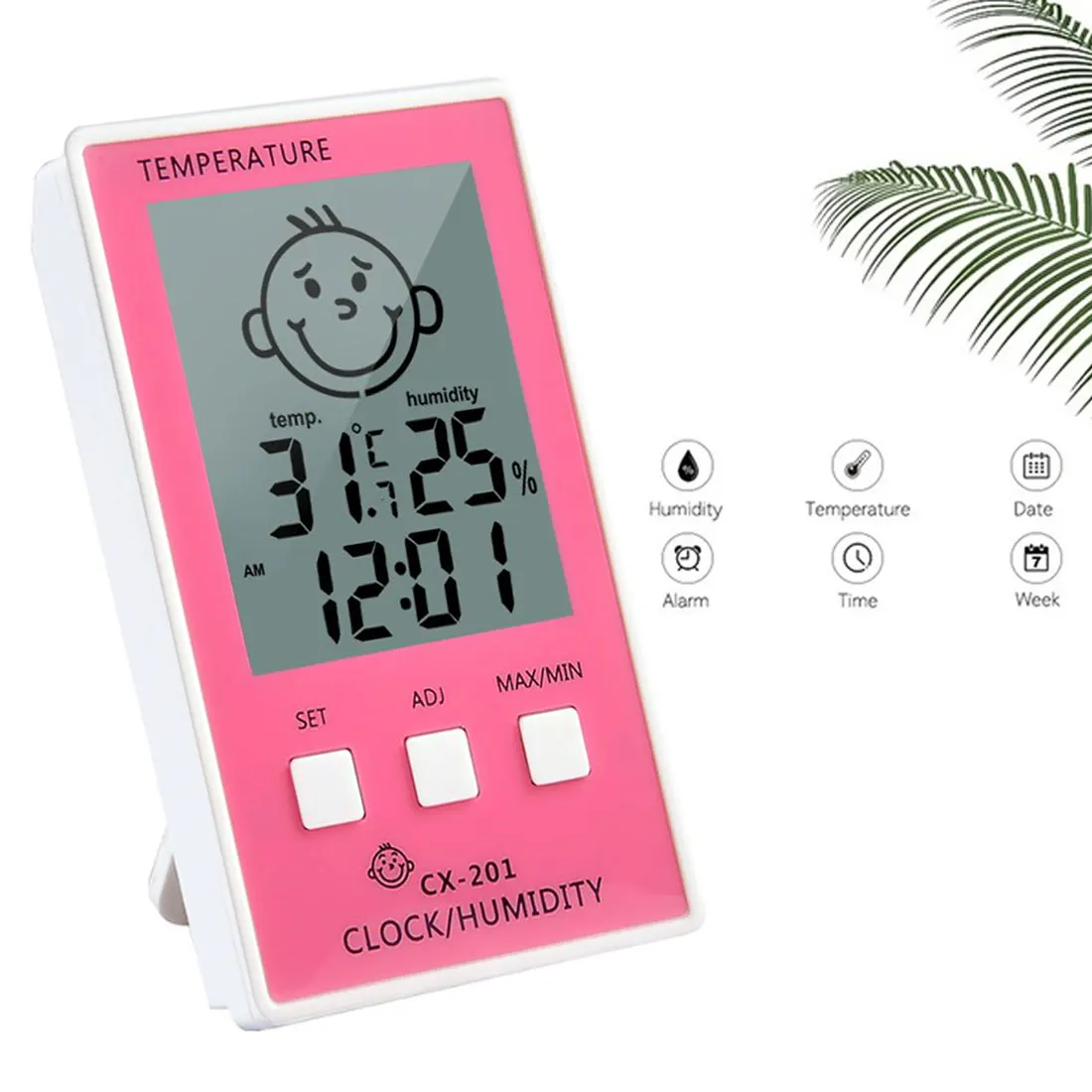 Patalpų Kambario Lauko Termometras su drėgmėmačiu LCD Skaitmeninis Laikrodis, Temperatūra miško Kūdikis, Šypsena, Veido drėgmės matuoklis Temperatūros