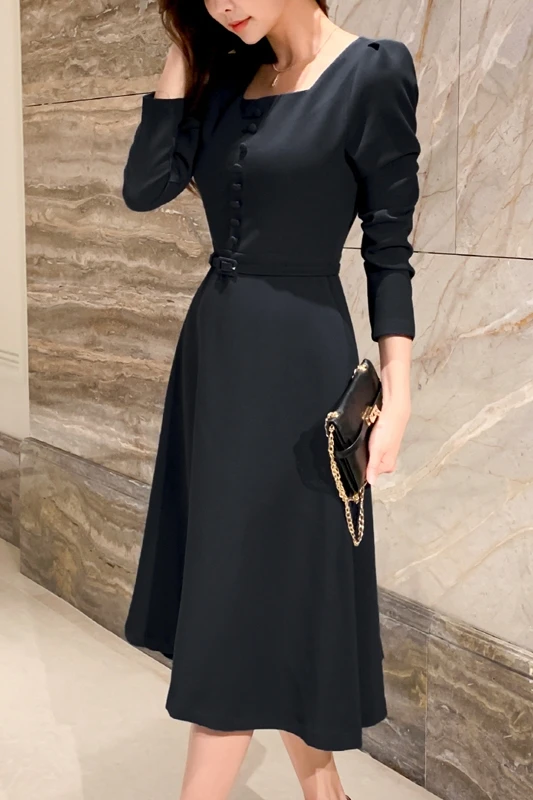 2020 m. Pavasarį korėjos Mados-line Plisuotos Suknelė Moterims ilgomis Rankovėmis Aikštėje Apykaklės Juostinės Office Mados Elegantiškas Suknelės Vestidos
